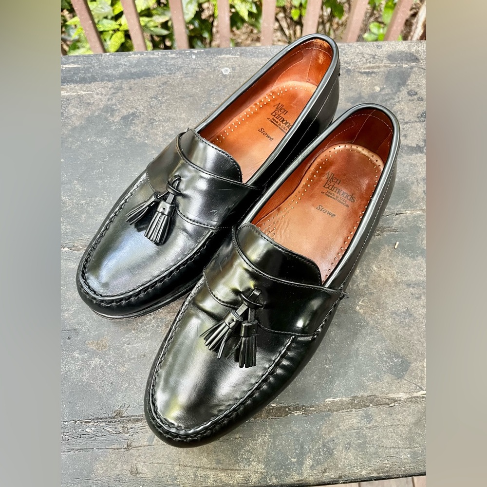 Beautiful Allen Edmonds Black Leather Stowe Tassel Penny Loafers 11.5 E Timeless
